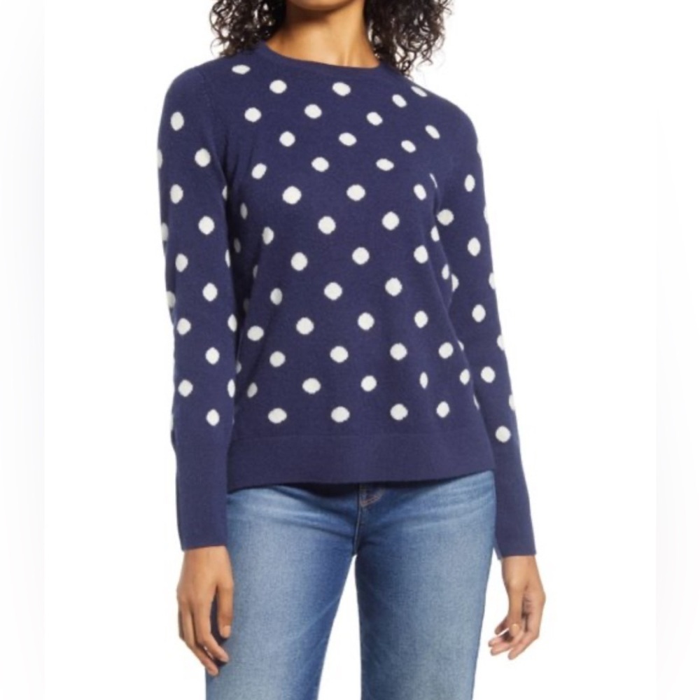 Vtg. UNITED Colors of Benetton Navy Sweater w/ White Polka Dots, Size L??‎